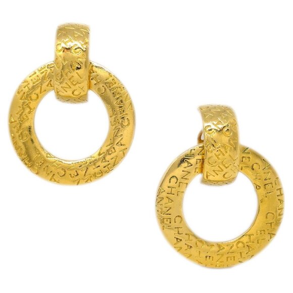 Chanel Dangle Hoop Earrings Clip-On Gold - Picture 1 of 4